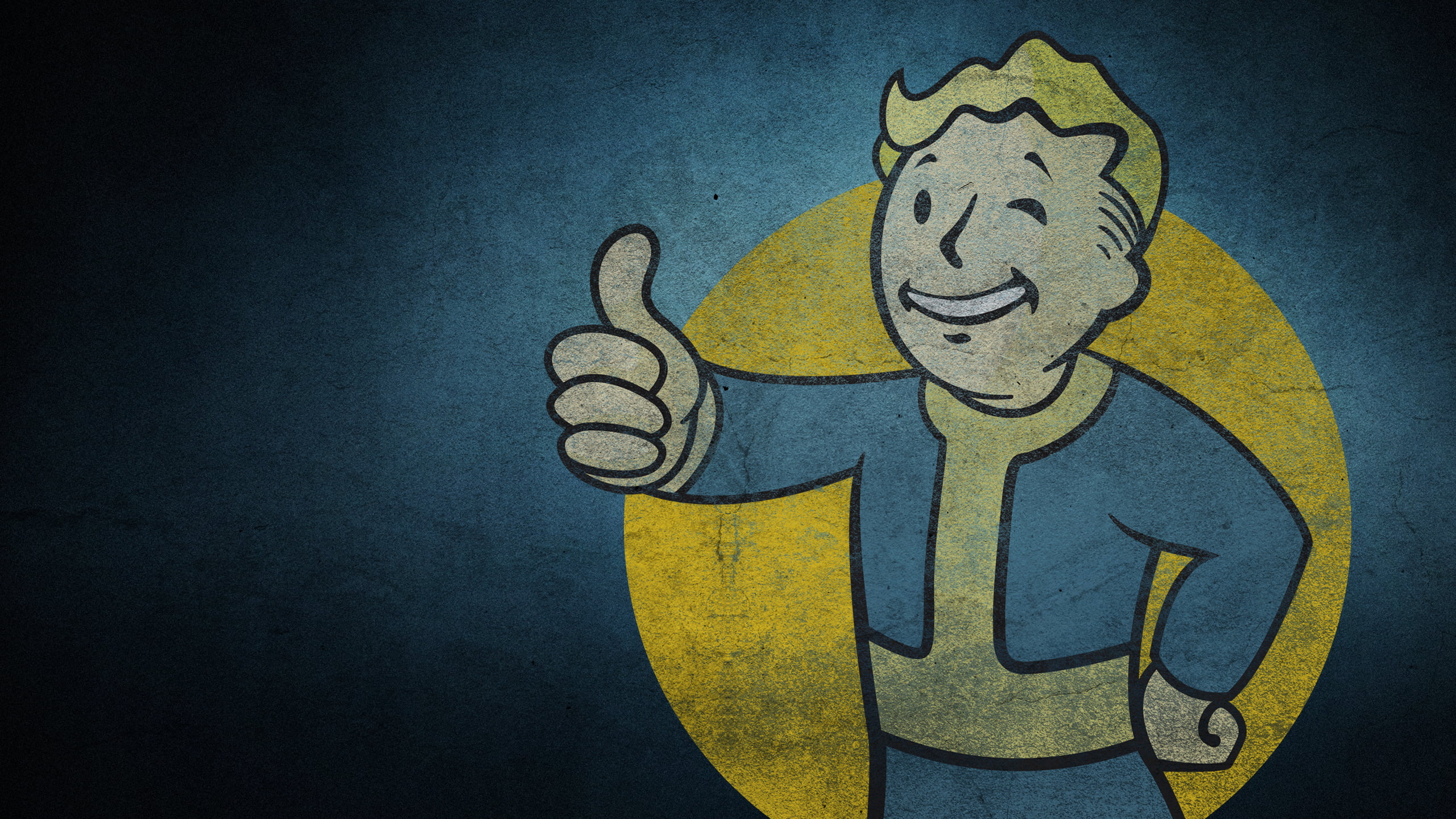 Man Wearing Blue And Yellow Suit Holding Out Hand Giving - Fallout Vault Boy , HD Wallpaper & Backgrounds
