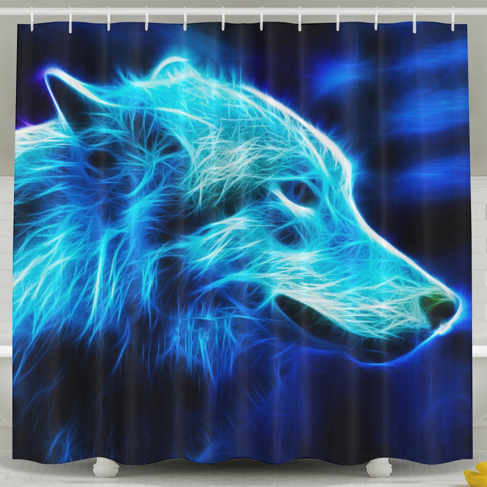 Blue Fire Wolf Wallpaper Shower Curtain 60 X72 - Wolf Made Out Of Lights , HD Wallpaper & Backgrounds