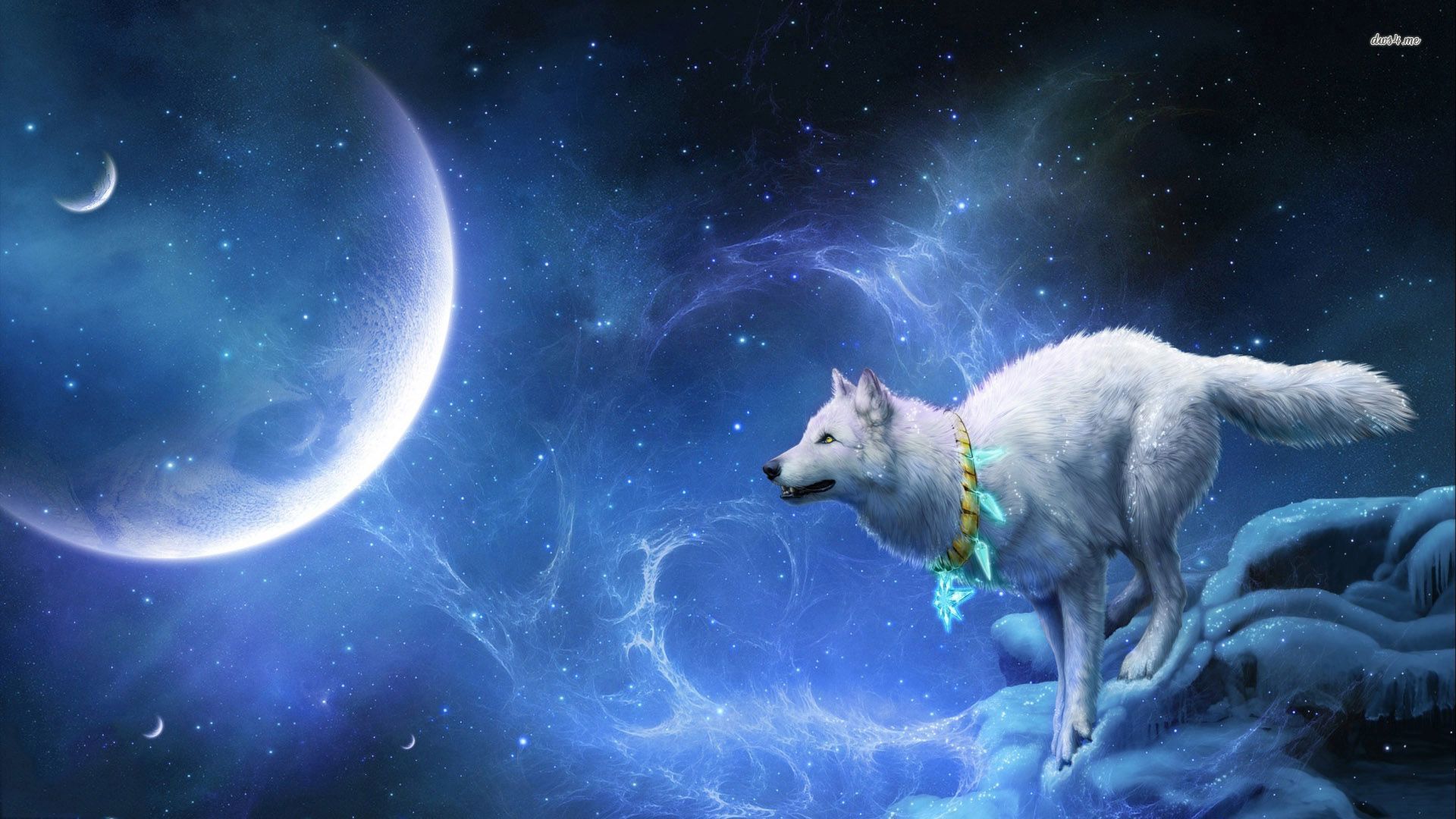 Fantasy Wolf Wallpaper - Wolf Looking At The Moon , HD Wallpaper & Backgrounds
