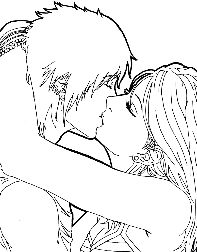 Anime Kissing Coloring Pages Colouring For Funny Last - Anime Couples Kissing Coloring Pages , HD Wallpaper & Backgrounds