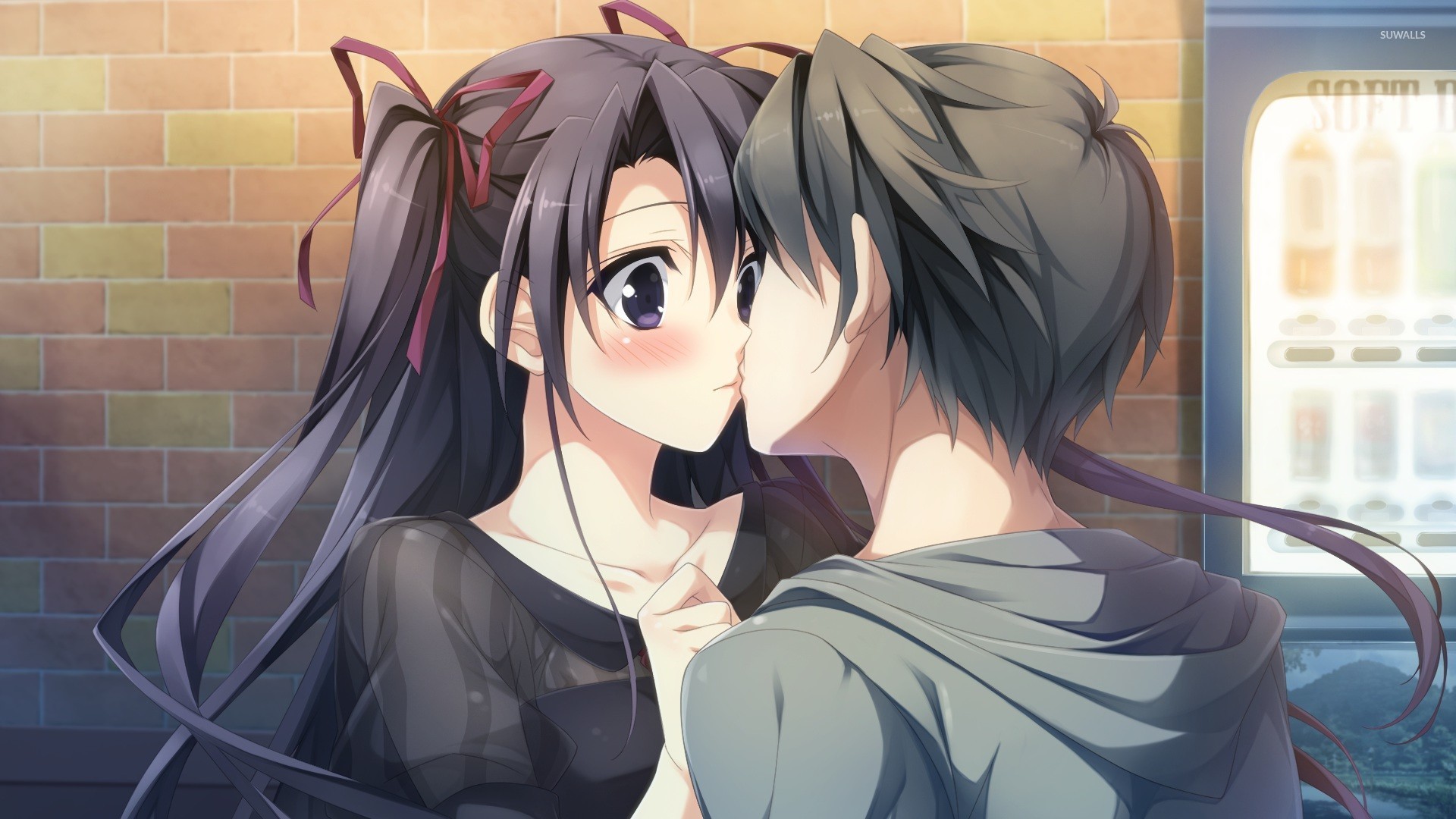 Couple Kissing Wallpaper - Anime Couple Kiss Wallpaper Hd , HD Wallpaper & Backgrounds