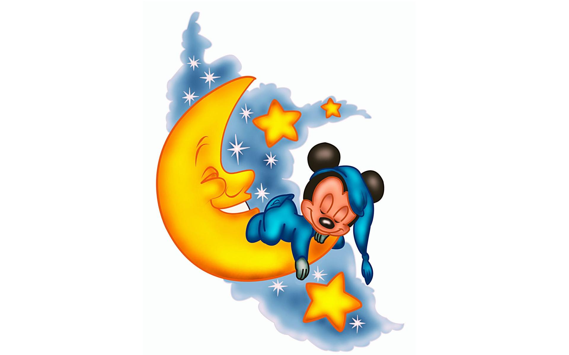 Baby Mickey Mouse Sleeping On The Moon , HD Wallpaper & Backgrounds