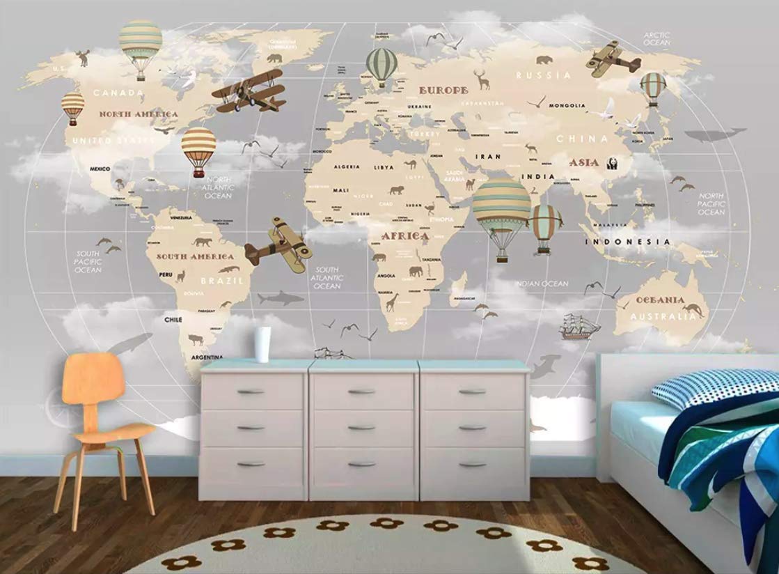 Murwall Kids Map Wallpaper For Child Beige World Map - World Map Wallpaper For Kids Room , HD Wallpaper & Backgrounds