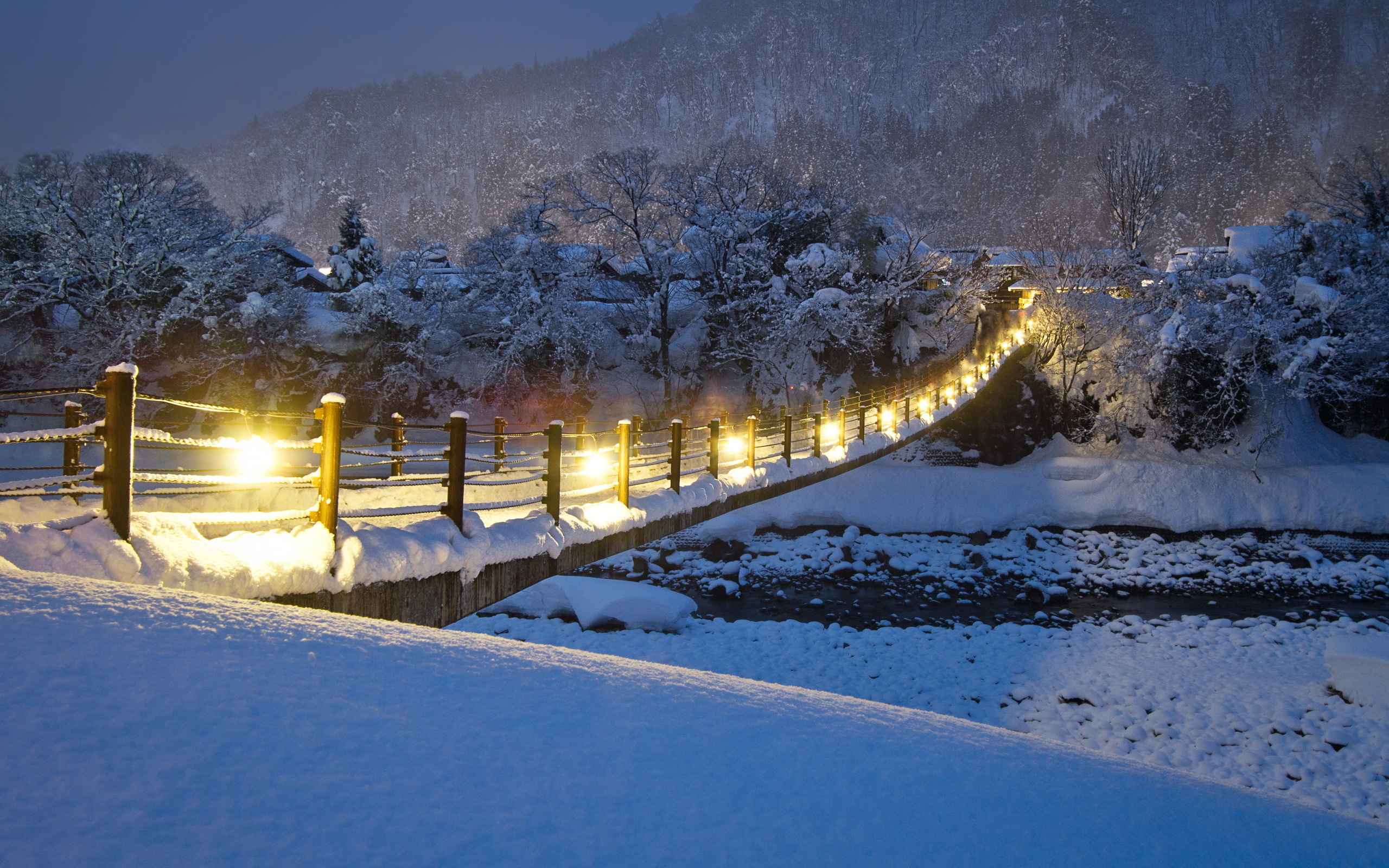Winter River Bridge Wallpapers - Beautiful Winter Night , HD Wallpaper & Backgrounds