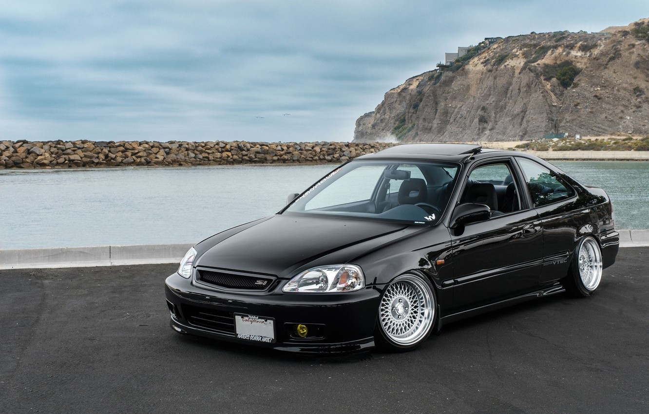 Photo Wallpaper Rock, Wheels, Honda, Black, Sea, Japan, - Black Honda With Silver Rims , HD Wallpaper & Backgrounds