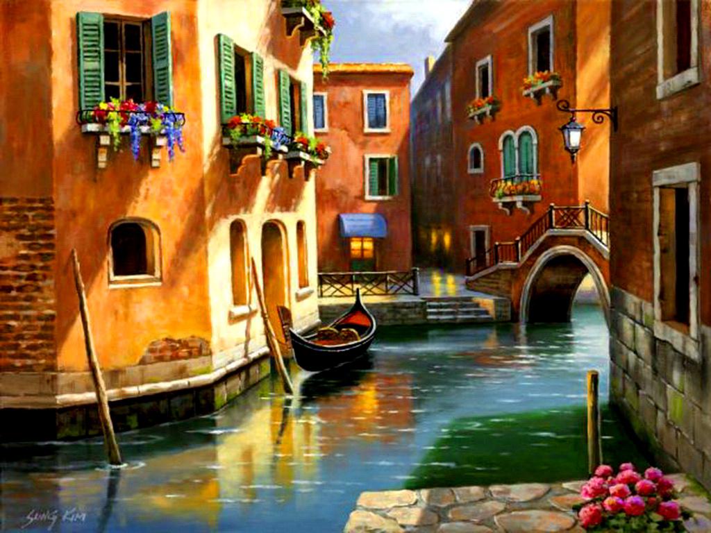 Venice Gondola Painting , HD Wallpaper & Backgrounds