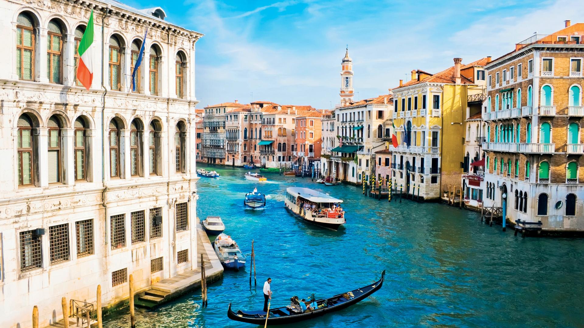 Architecture Venice Boat Chanels City Flag Gondola - Grand Canal , HD Wallpaper & Backgrounds