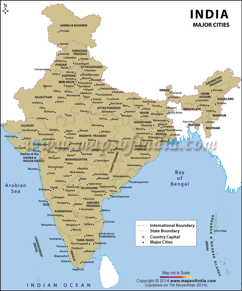 India Map With Major Cities - India Political Map With Cities , HD Wallpaper & Backgrounds