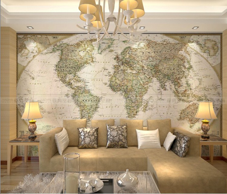 Large World Map Wallpaper Mural Office Living Room - Revestimento Parede 3d Board , HD Wallpaper & Backgrounds
