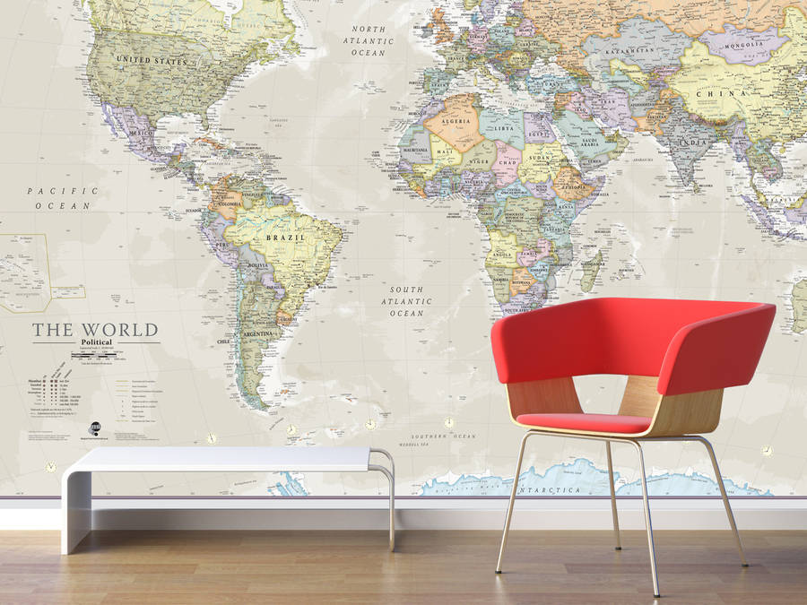 World Map Wallpaper Mural Contemporary Ideas Giant - Large World Map Wall Mural , HD Wallpaper & Backgrounds