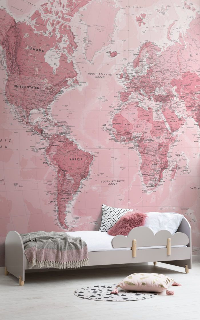 Pink World Map Wallpaper Mural Muralswallpaper In 2018 - World Map Mural , HD Wallpaper & Backgrounds