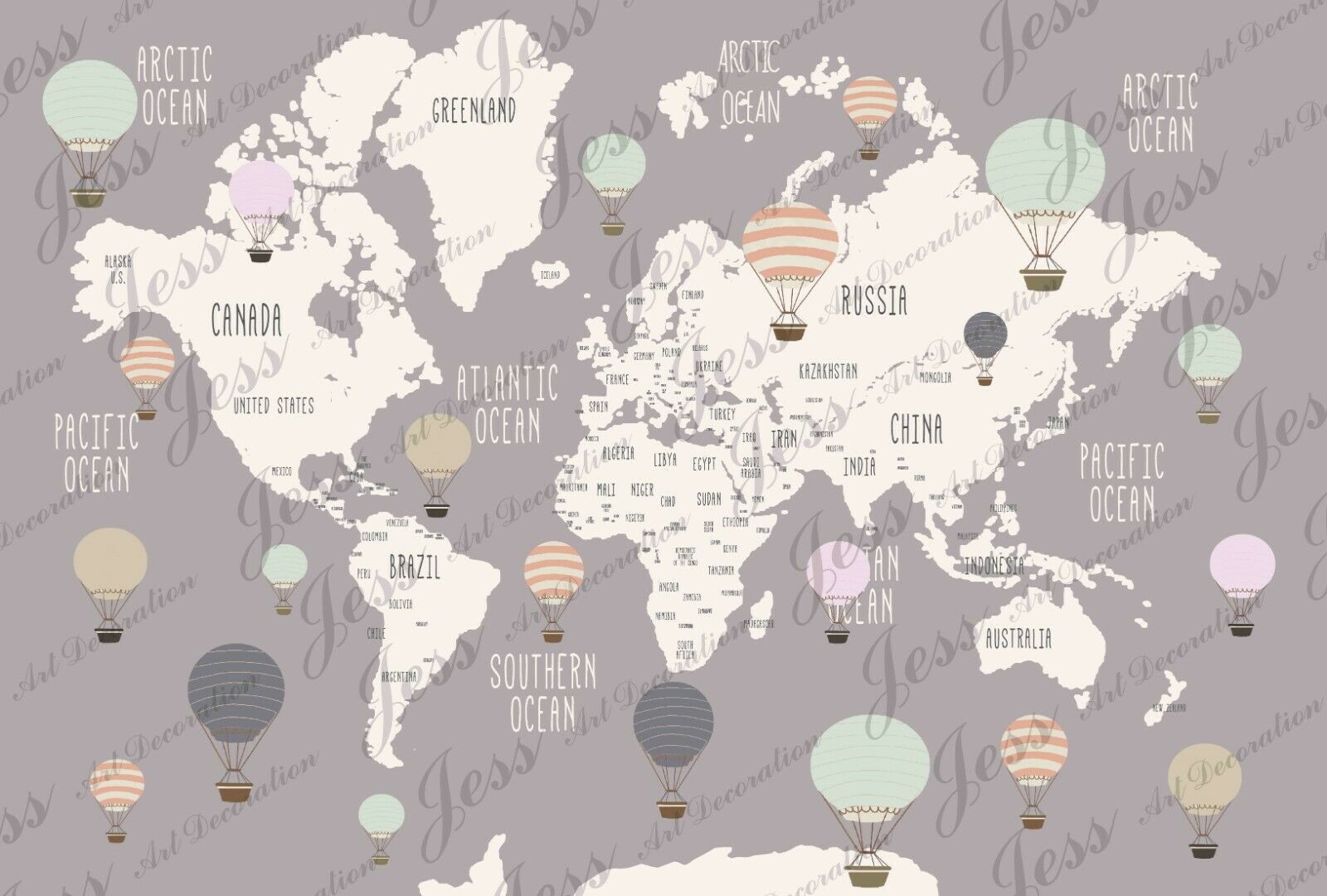 3d Hot Balloon World Map Self-adhesive Removable Bedroom - World Map For Paint , HD Wallpaper & Backgrounds