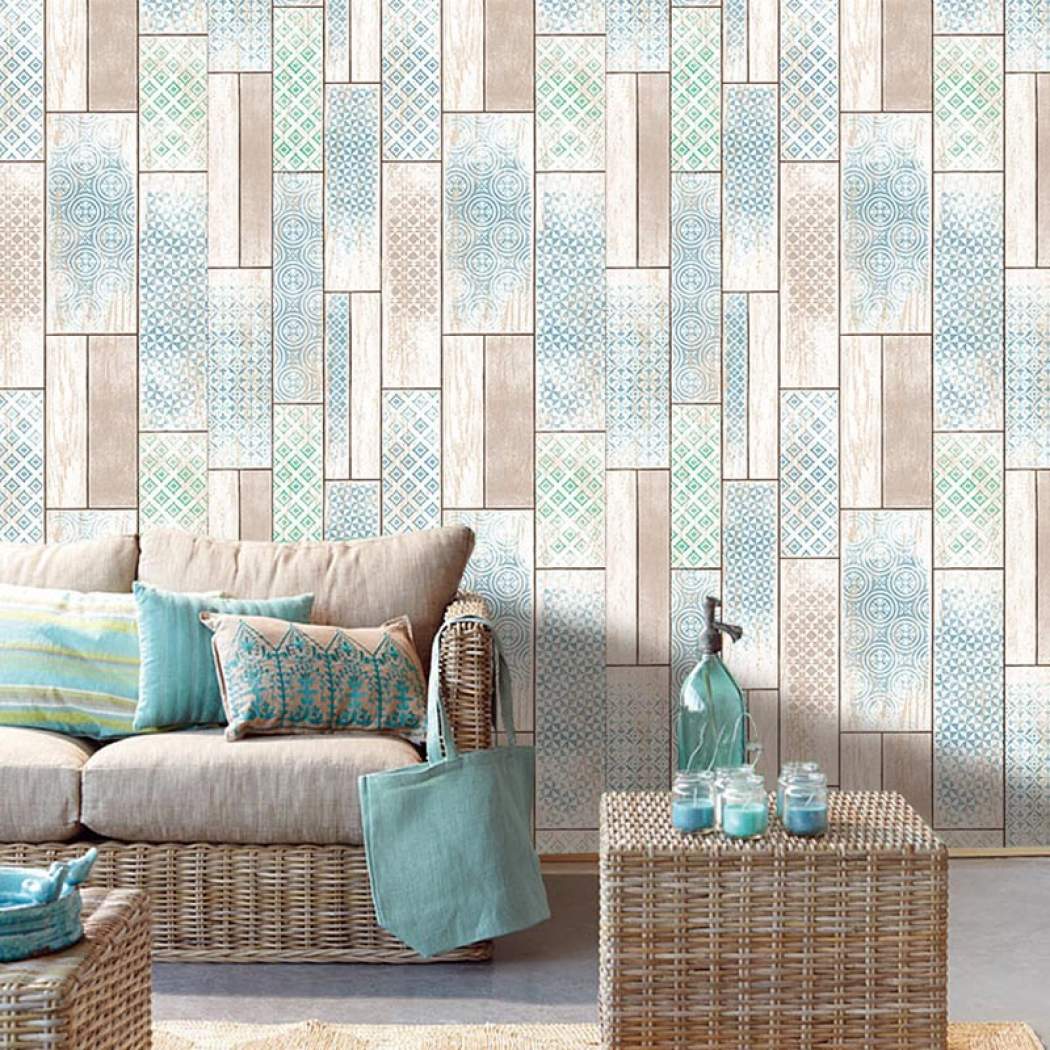 Exotic Ethnic Floor Wood Wall Papers Home Decor Colorful - Behang Ibiza Style , HD Wallpaper & Backgrounds