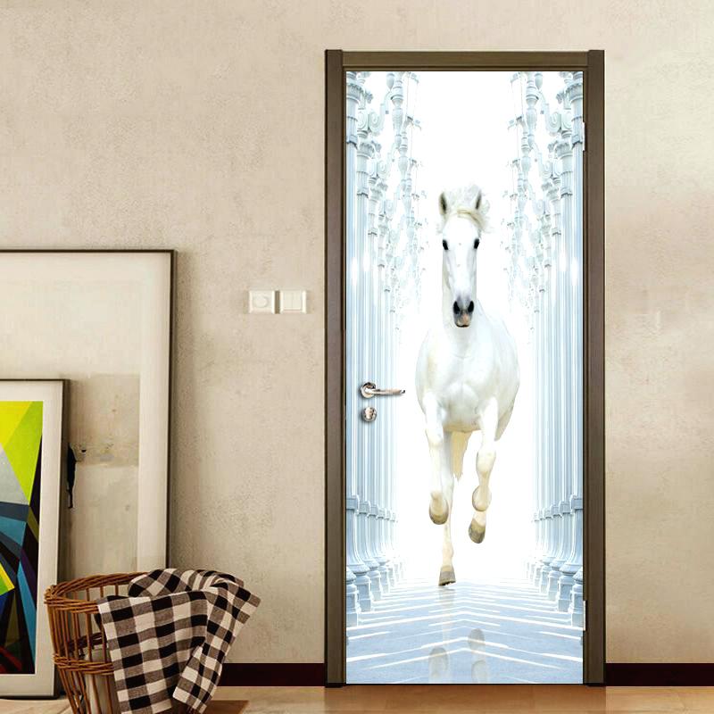 Door Mural Wallpaper Roman Column White Horse Door - Study Room Door Designs , HD Wallpaper & Backgrounds
