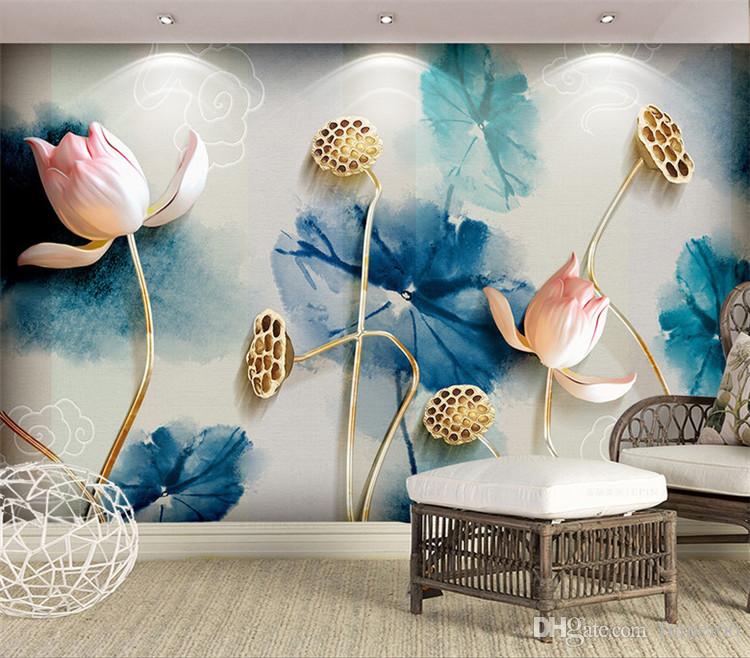 Modern New Chinese Ink Wallpaper Study Room Living - 4d Wall Painting , HD Wallpaper & Backgrounds