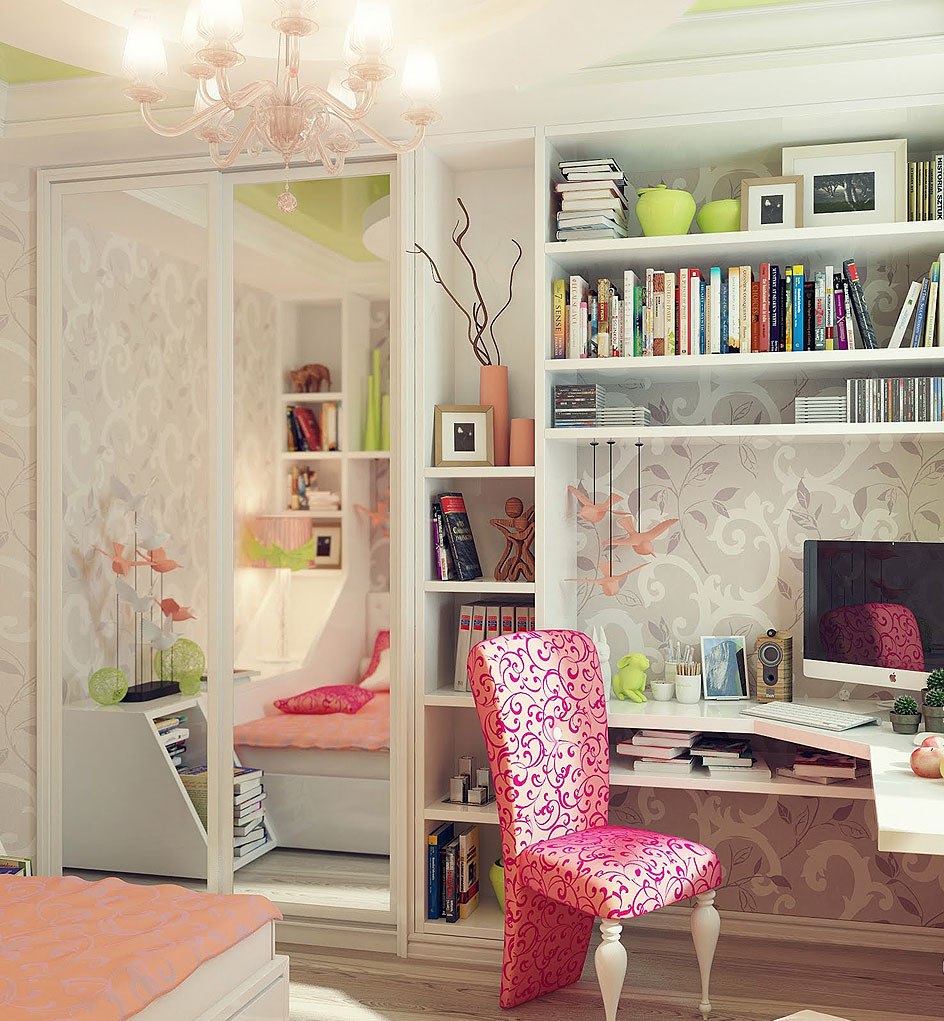 Chic Female Study Room Design Idea With Pink Wallpaper - Small Room Designs For Ladies , HD Wallpaper & Backgrounds
