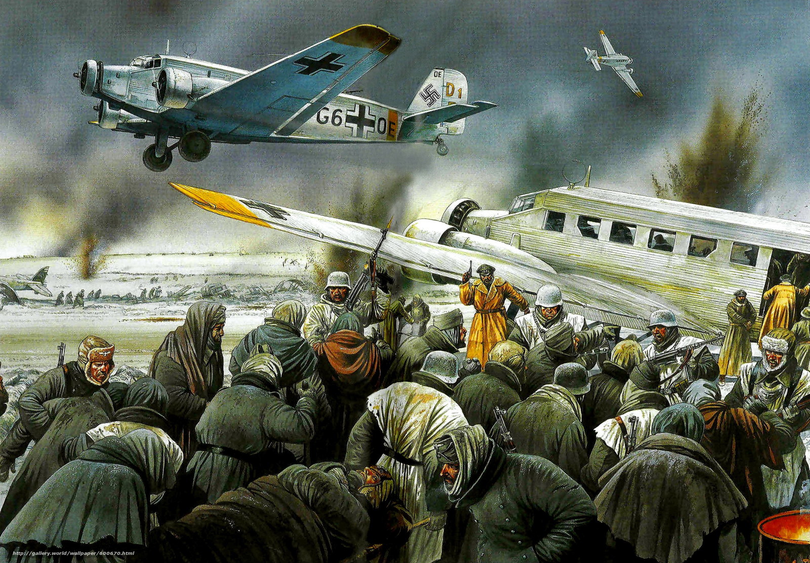 Download Wallpaper Art, Soldiers, Wehrmacht, Plane - Немцы На Аэродроме Питомник , HD Wallpaper & Backgrounds
