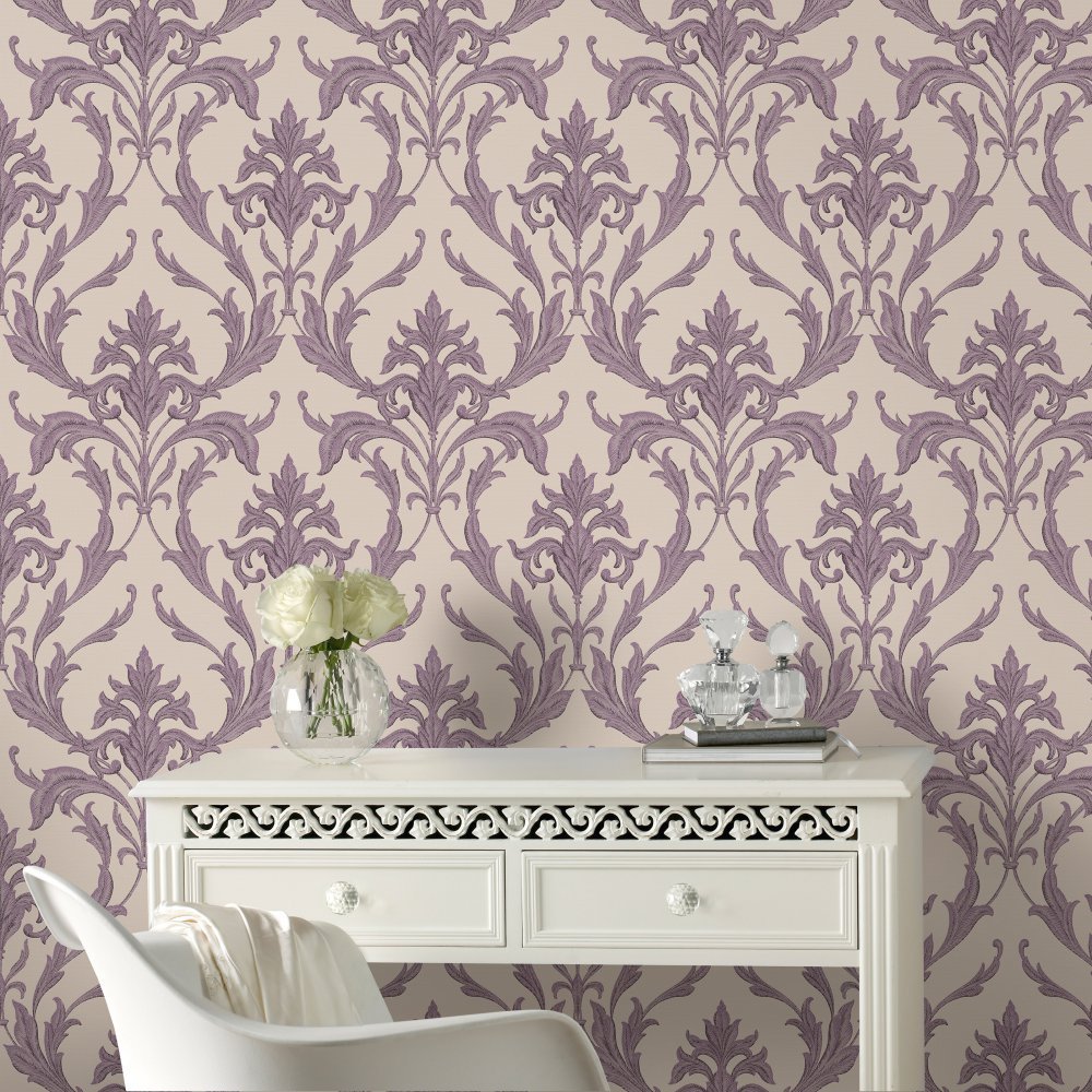 Boutique Oxford Damask Print Cream/purple Heavyweight - Wallpaper , HD Wallpaper & Backgrounds