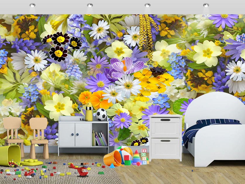 Spring Graceful Wall Mural With Colourful Flowers Kids - Pretty Flower Collage , HD Wallpaper & Backgrounds