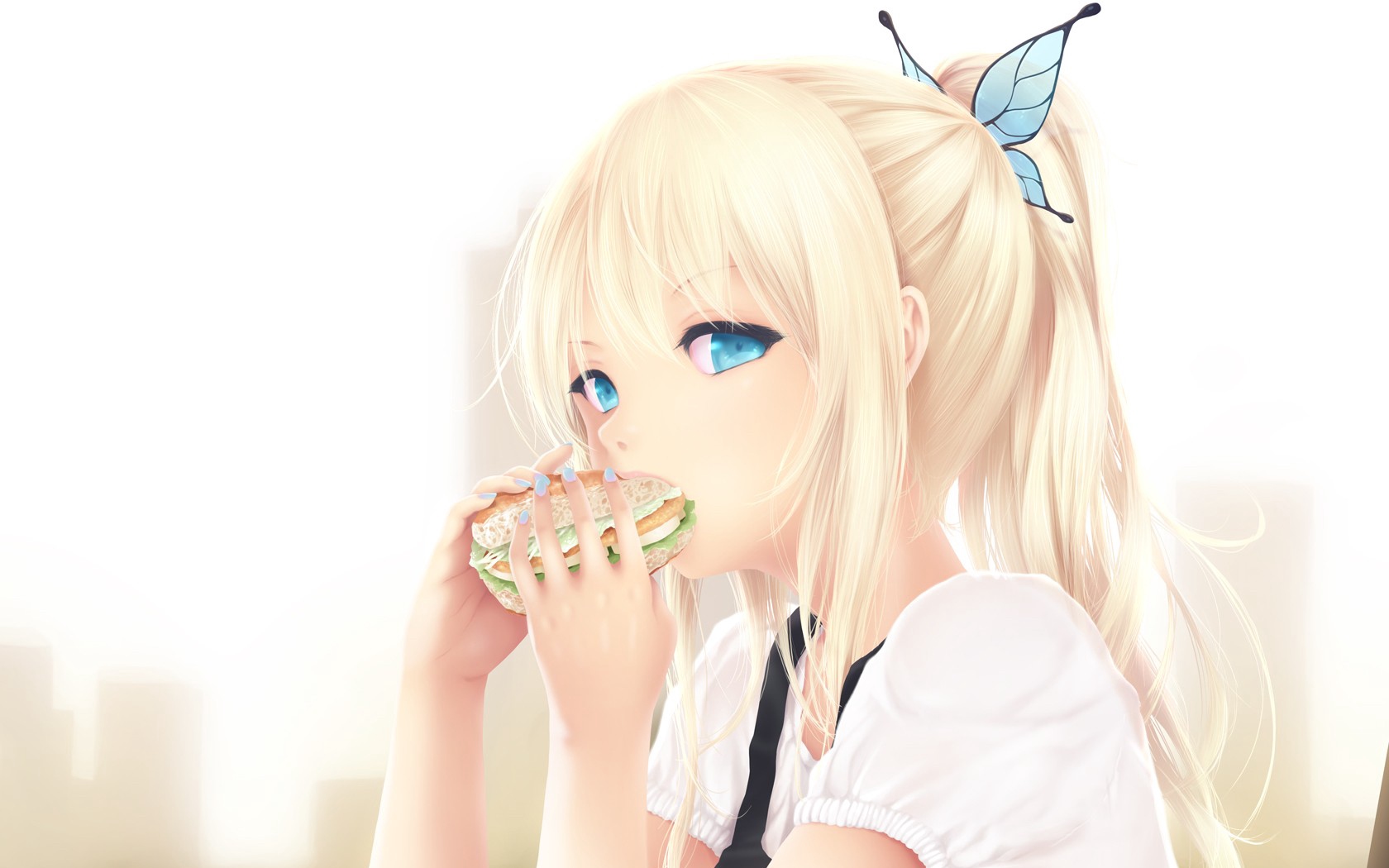 Wallpaper Kashiwazaki Sena, Girl, Anime, Face, Sandwich - Anime Girl Blonde Hair Blue Eyes , HD Wallpaper & Backgrounds