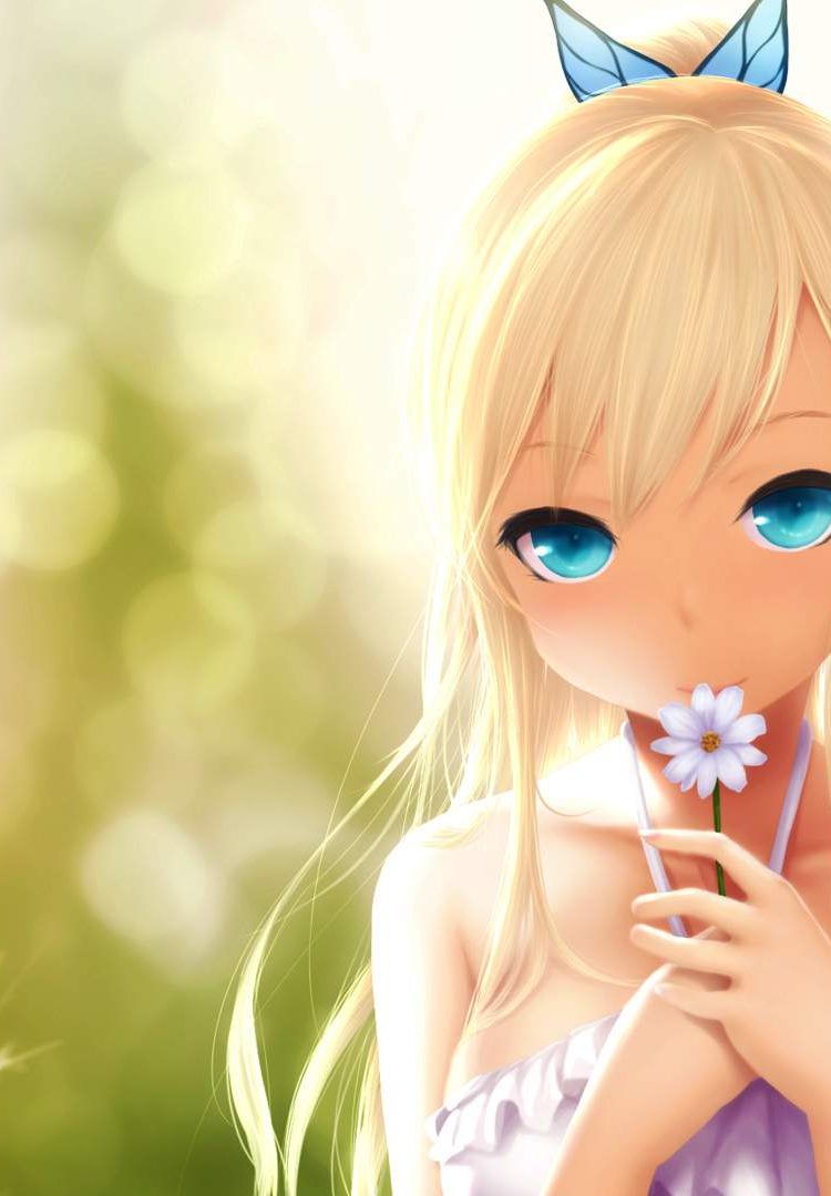 Iphone - Girl Holding Flower Anime , HD Wallpaper & Backgrounds