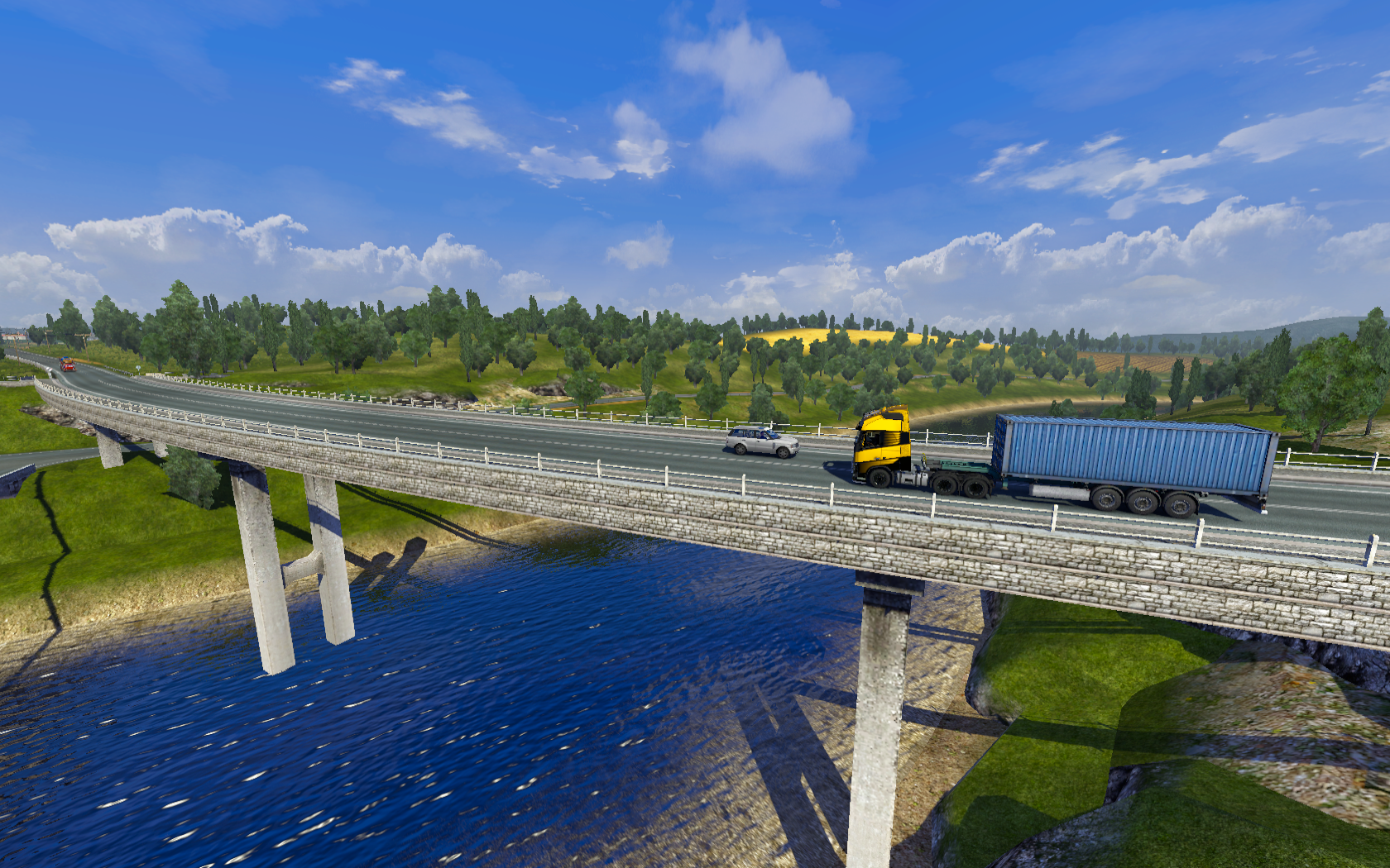 The Bridge Over The River In The Game Euro Truck Simulator - Euro Truck Simulator Road Background , HD Wallpaper & Backgrounds