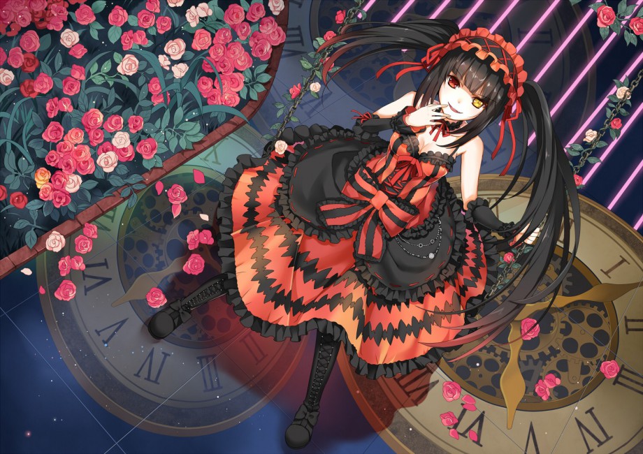 Date A Live Tokisaki Kurumi Girl Anime Dress Flowers - Date A Live Background , HD Wallpaper & Backgrounds