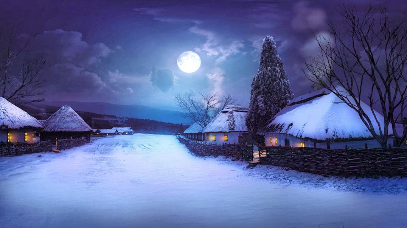 A Yule Procession By Allen Hartley - Winter Night Sky With Moon , HD Wallpaper & Backgrounds