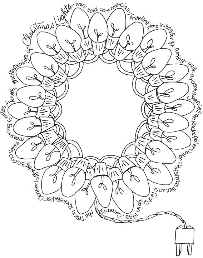 Christmas, Yule, Holiday Light Wreath Coloring Page - Christmas Adult Coloring Page , HD Wallpaper & Backgrounds