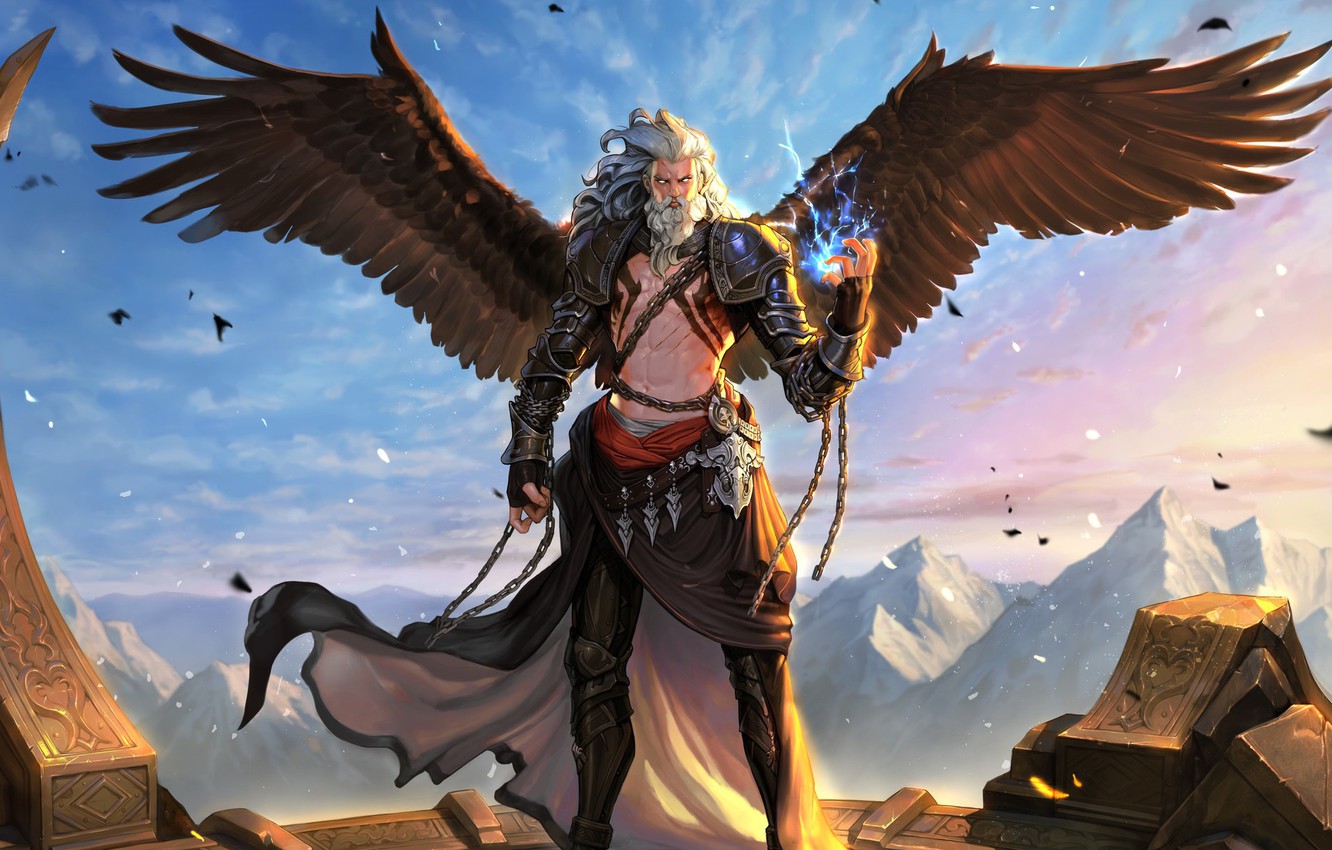 Photo Wallpaper Wings, Warrior, Art, Fantasy, Chain, - Pathfinder Kingmaker Aasimar Wings , HD Wallpaper & Backgrounds