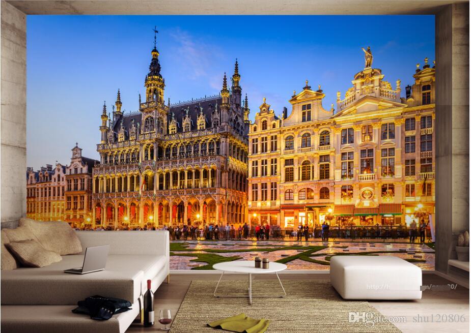 3d Wallpaper Custom Photo Mural Brussels Of Belgium - Brussels City In Night , HD Wallpaper & Backgrounds