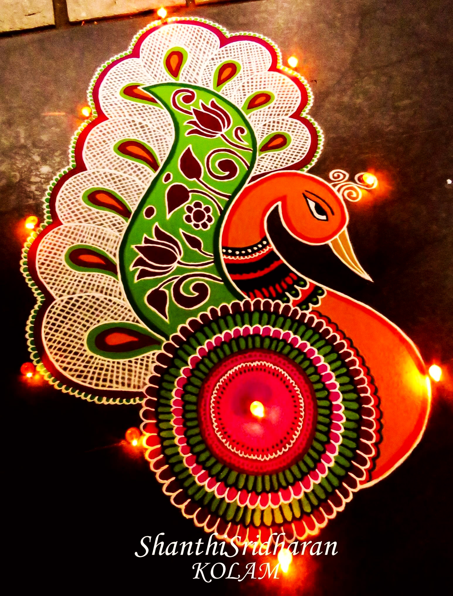 मोर रंगोली डिज़ाइन फॉर कॉम्पीटीशन - Shanthi Sridharan Kolam Peacock Rangoli , HD Wallpaper & Backgrounds