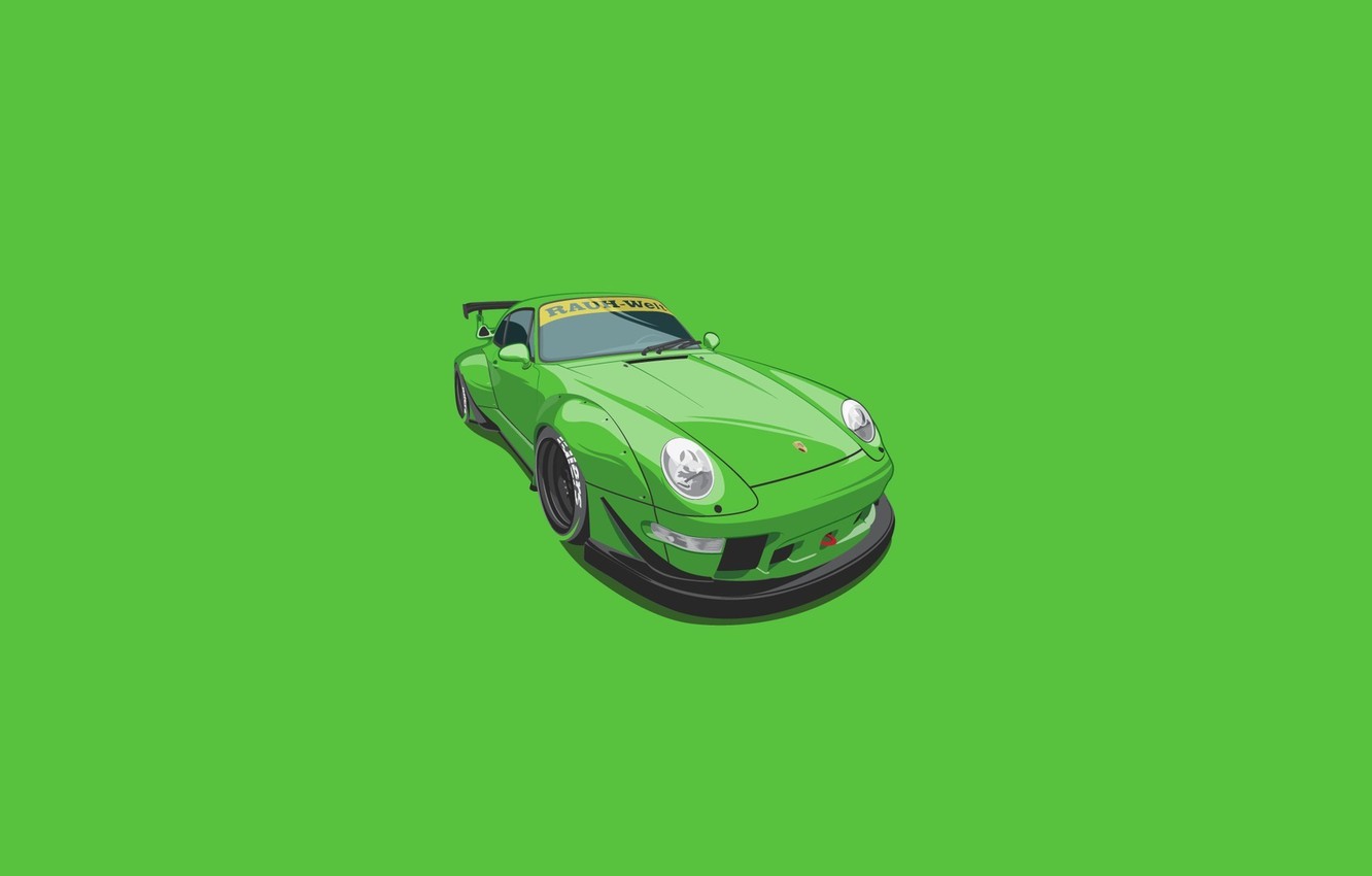 Photo Wallpaper Porsche, Green, Digital, Illustration, - Minimalist Porsche , HD Wallpaper & Backgrounds