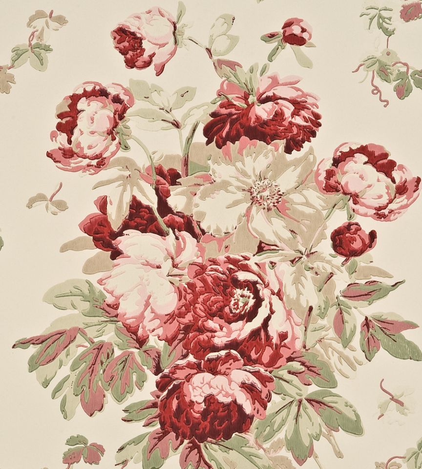Garden Peony - Red/sage - Wallpaper , HD Wallpaper & Backgrounds