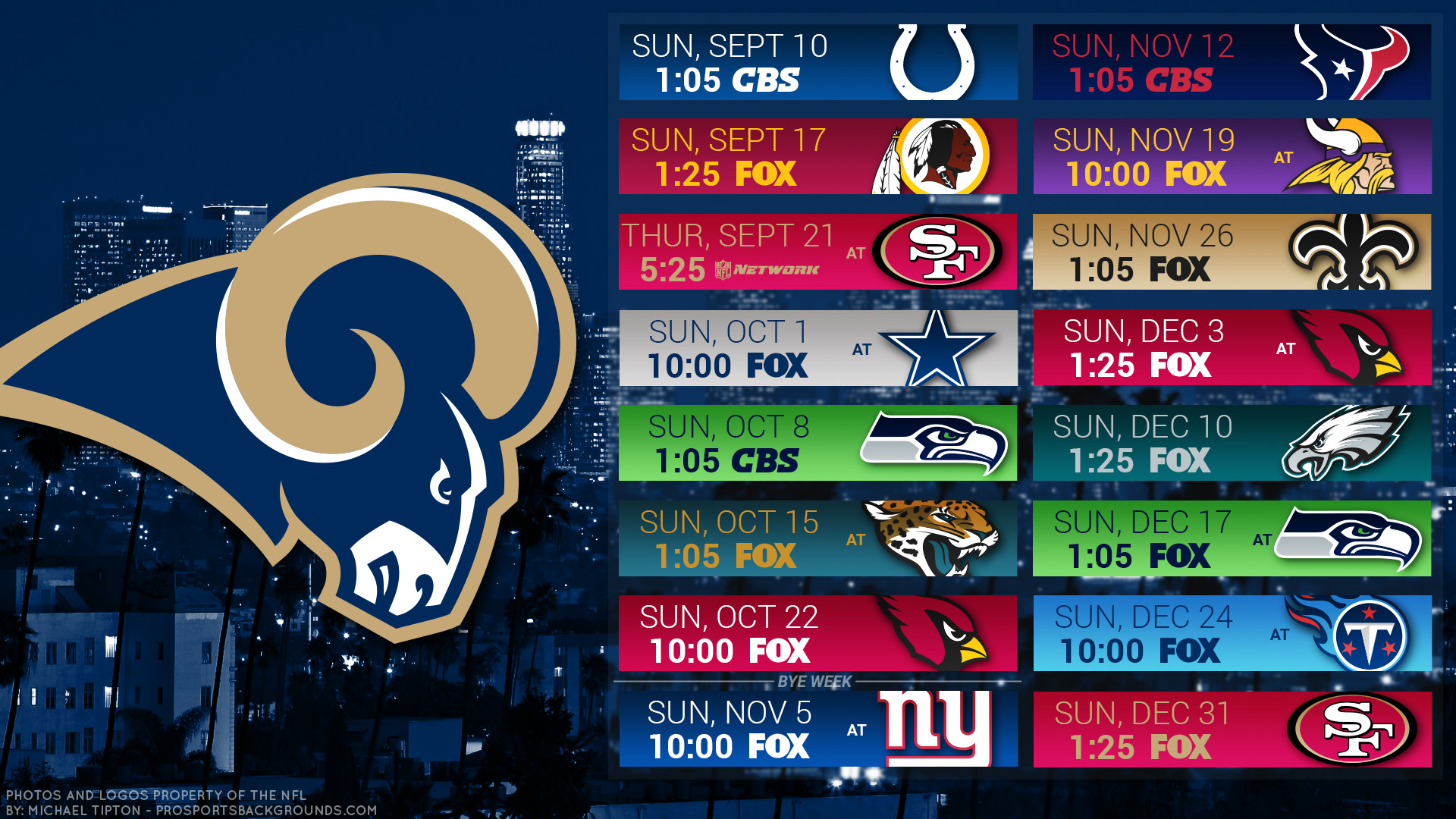 Los Angeles Rams 2017 Schedule City Football Logo Wallpaper - La Rams 2018 Schedule Printable , HD Wallpaper & Backgrounds