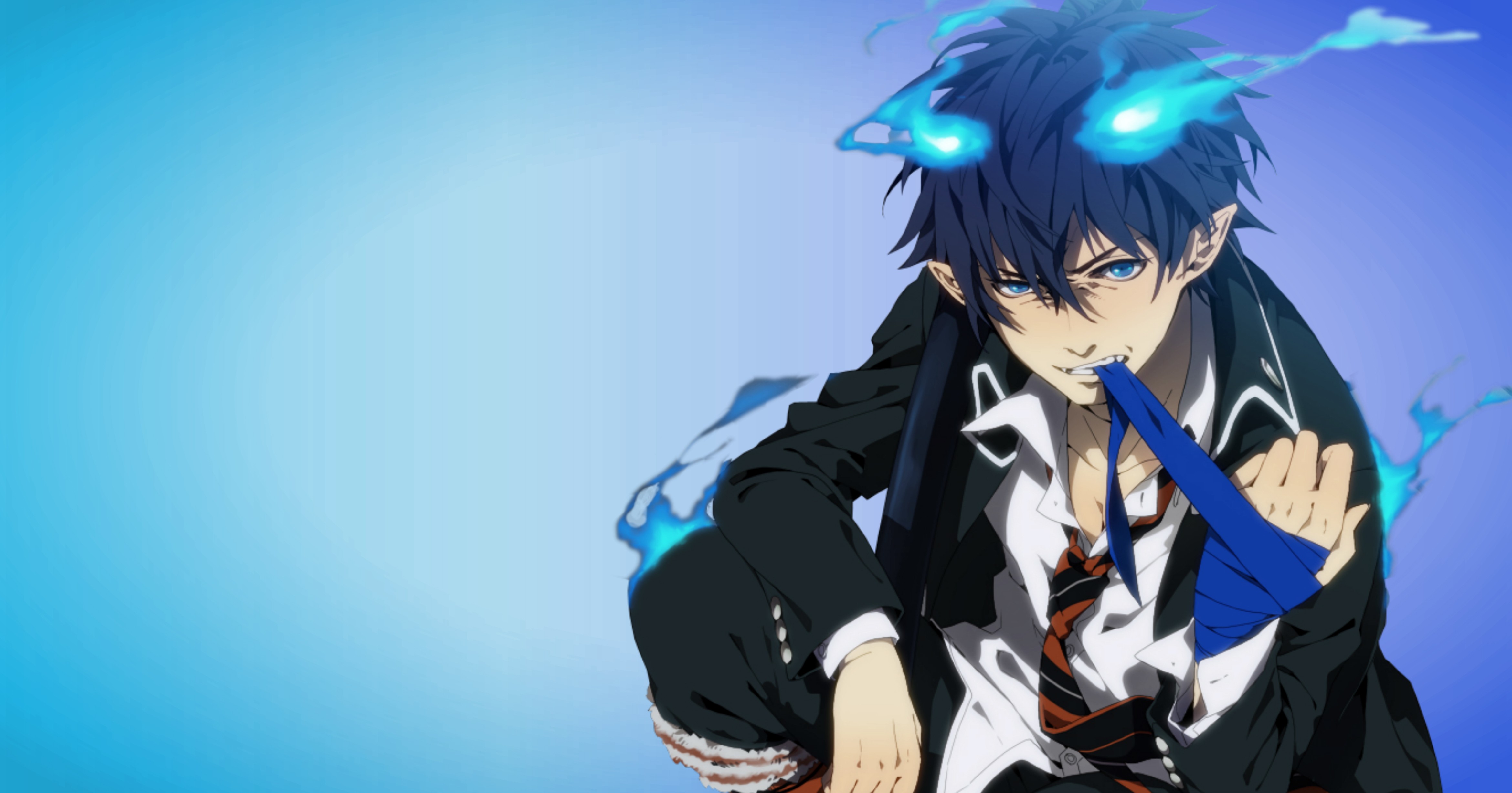 Blue Background - Blue Exorcist Rin , HD Wallpaper & Backgrounds