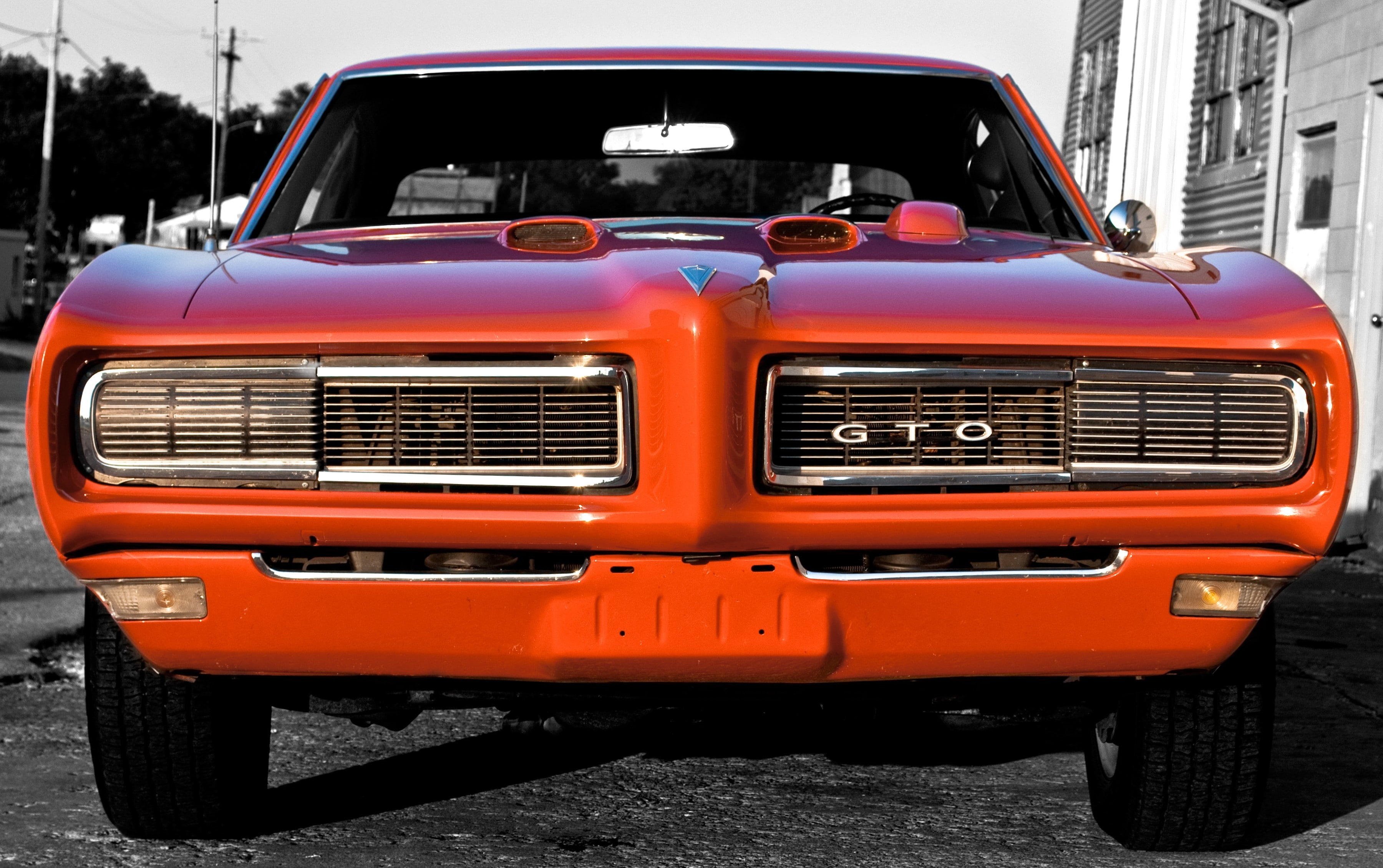 Closeup Red Vintage Cars Orange Power Muscle Cars Front - Front Of Muscle Cars , HD Wallpaper & Backgrounds