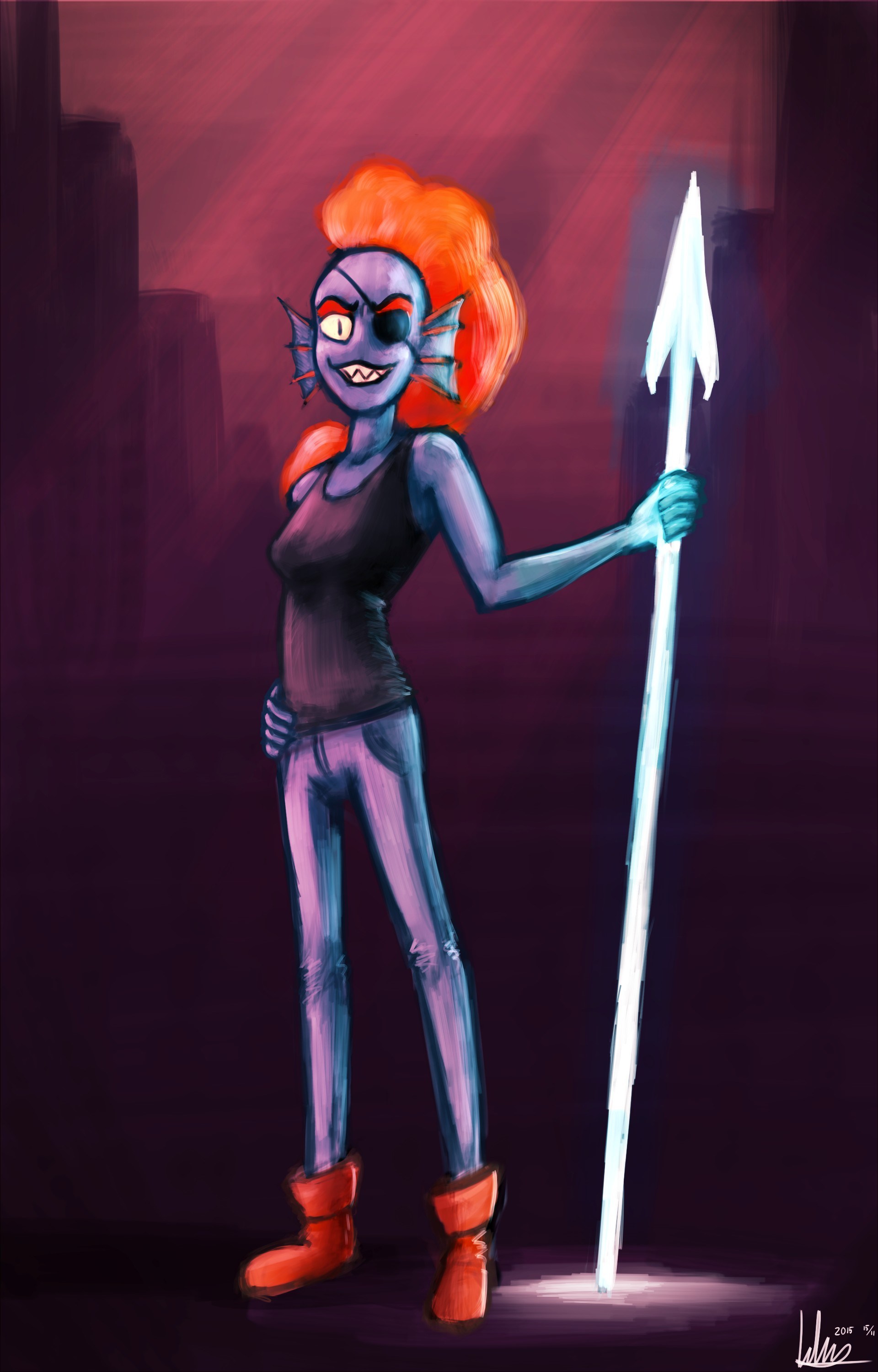 Undyne Wallpaper Free Awesome Wallpapers - Undertale Undyne Spear , HD Wallpaper & Backgrounds