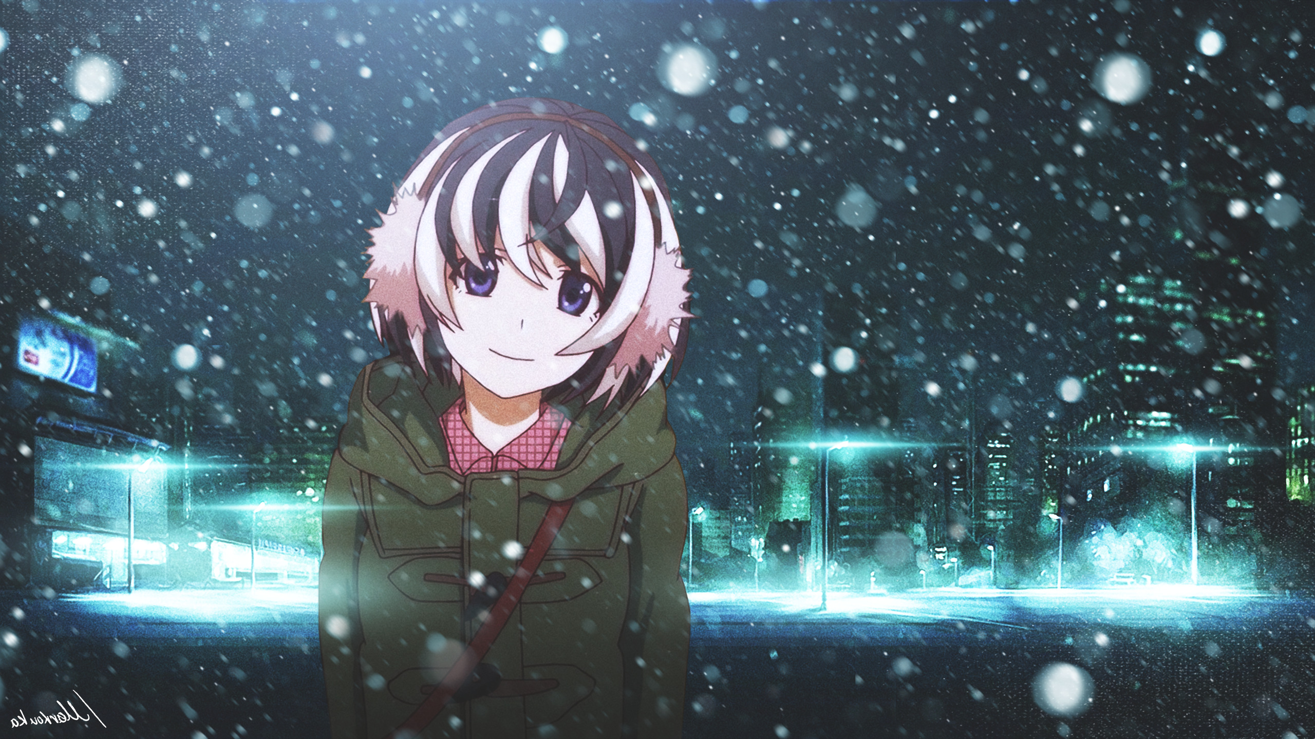 Monogatari Series Hanekawa Tsubasa Winter Night City , HD Wallpaper & Backgrounds
