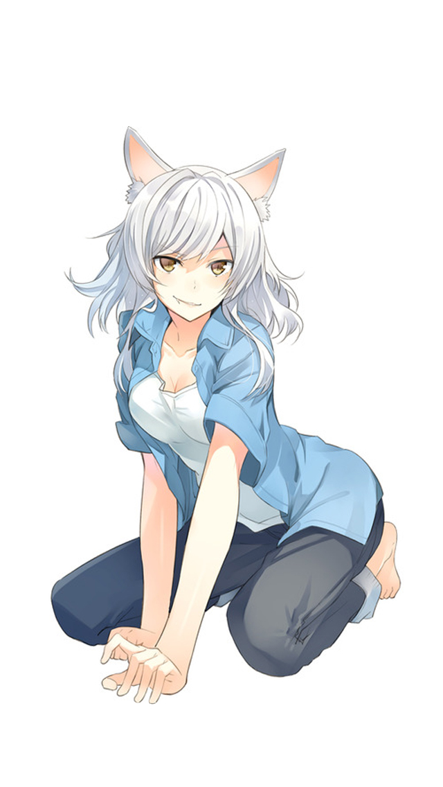 Black Hanekawa Phone Wallpaper 640x1136 White Wolf Girl Anime