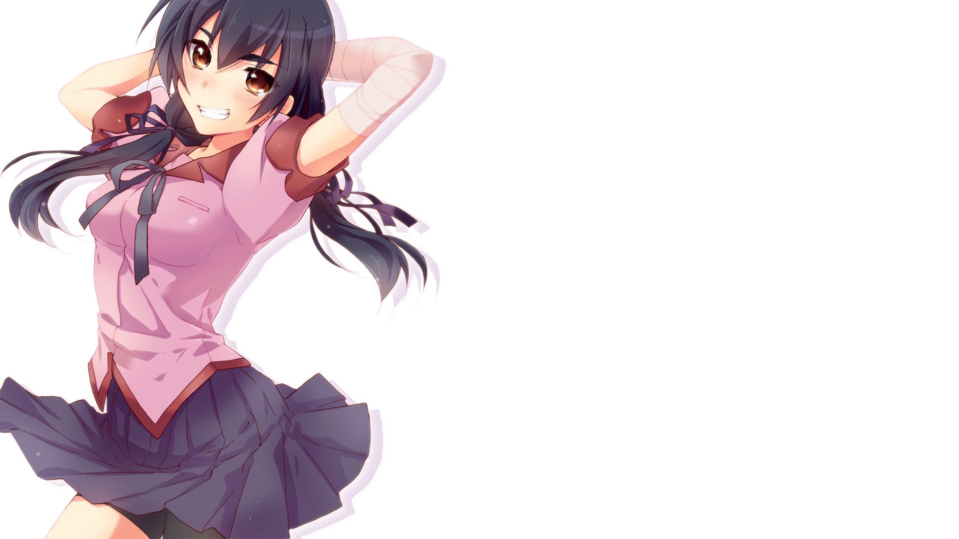 Wallpaper Smile, Anime Girl, Hitagi Senjougahara, Bakemonogatari - Suruga Kanbaru , HD Wallpaper & Backgrounds
