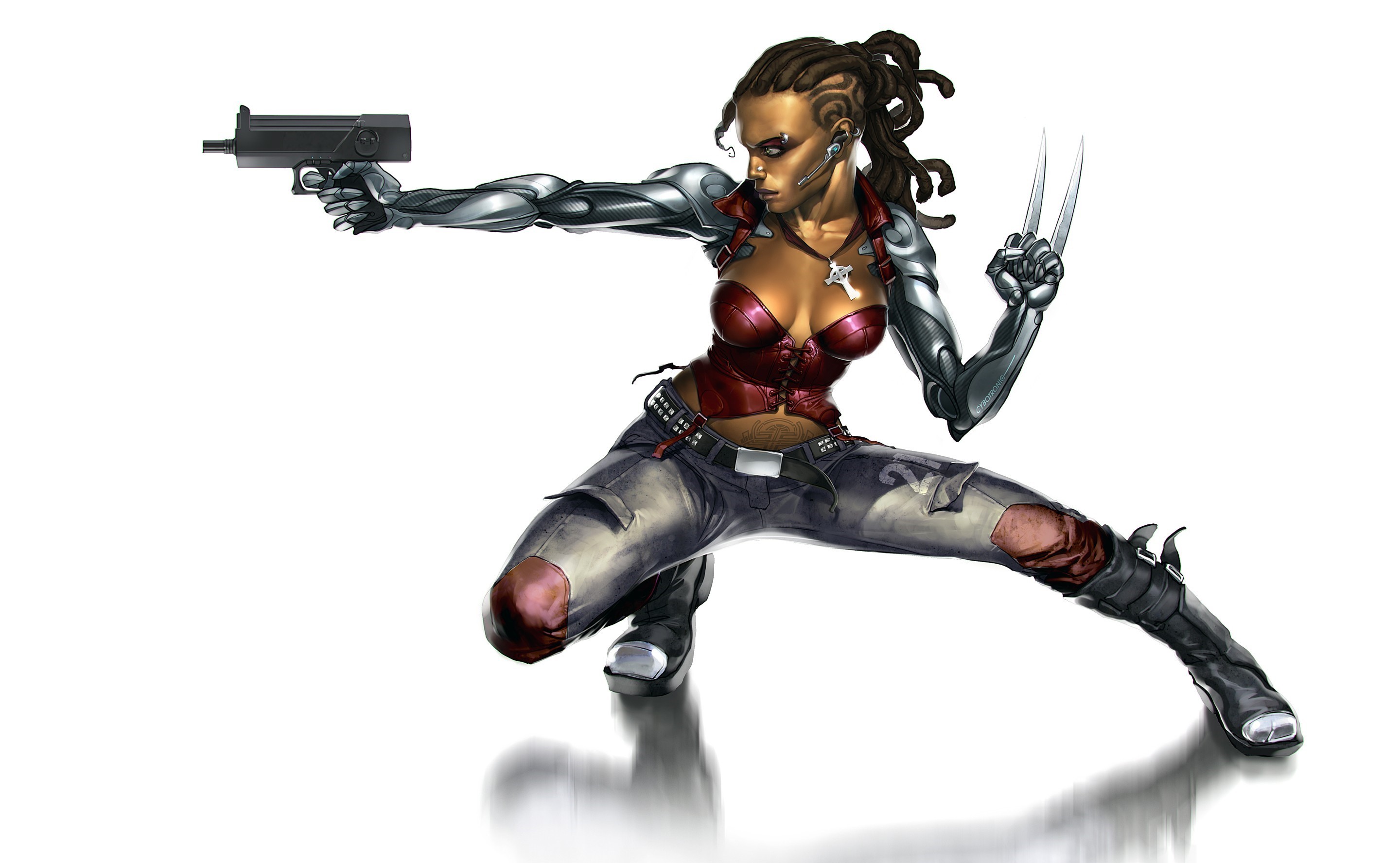 Shadowrun Artwork Ebony Wallpaper And Background - Girl With Gun Sexy Pose , HD Wallpaper & Backgrounds