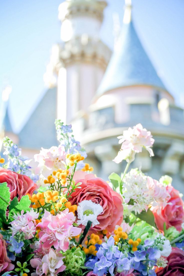 Disney Castle ☆ Find More Cute Disney Wallpapers For - Disney Castle With Flowers , HD Wallpaper & Backgrounds