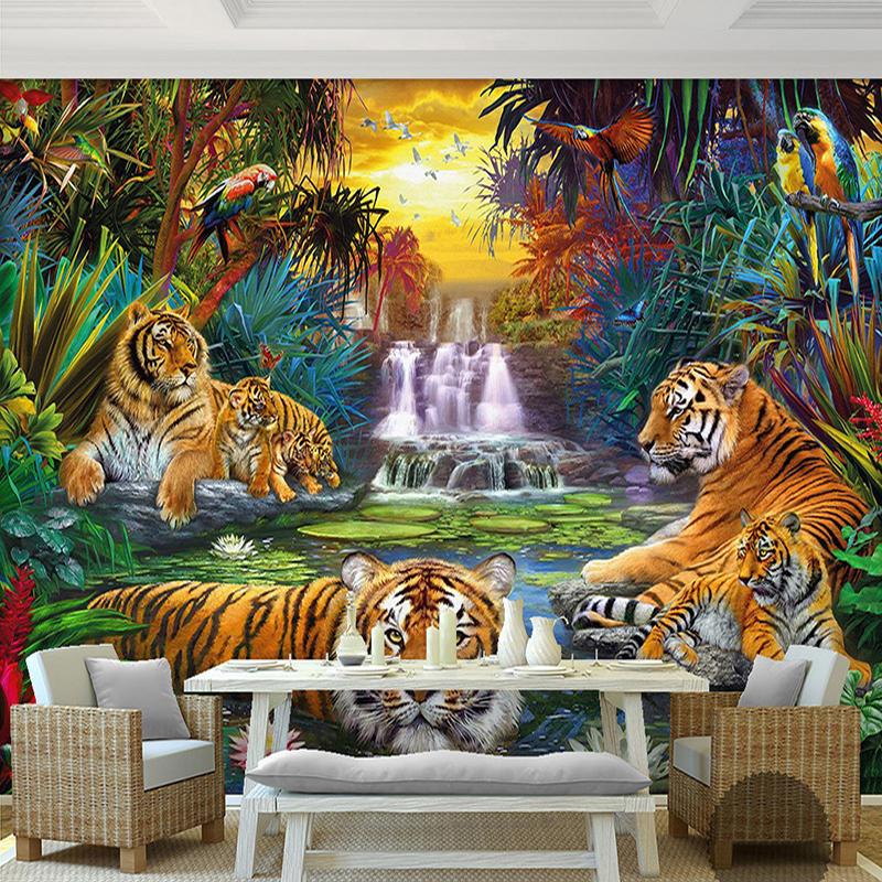 Custom Photo Wall Paper Original Forest Waterfall Tigers - Beautiful Waterfalls With Tigers , HD Wallpaper & Backgrounds