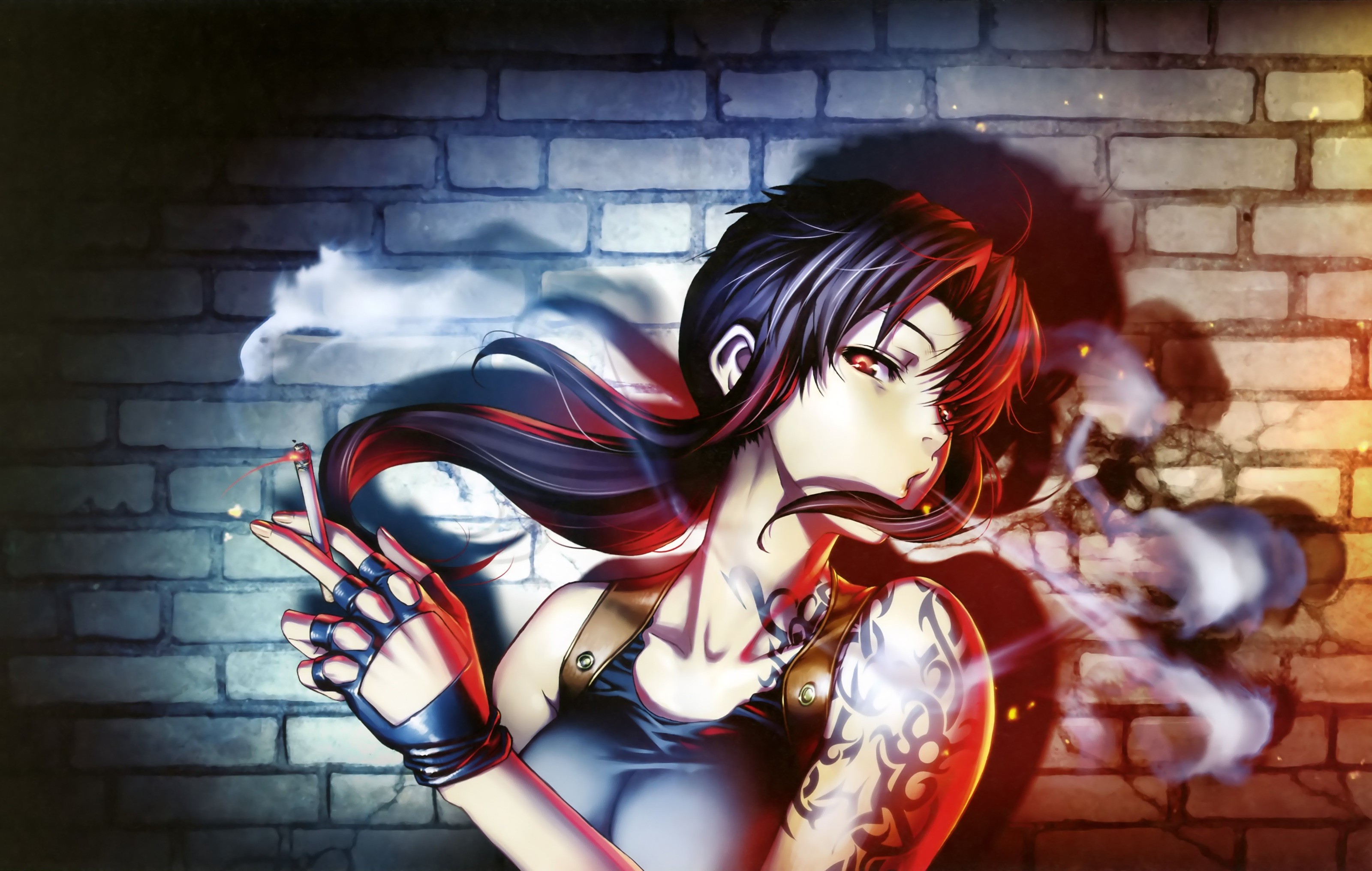 Anime Anime Girls Revy Black Lagoon Smoking Cigarettes - Black Lagoon Revy Smoking , HD Wallpaper & Backgrounds