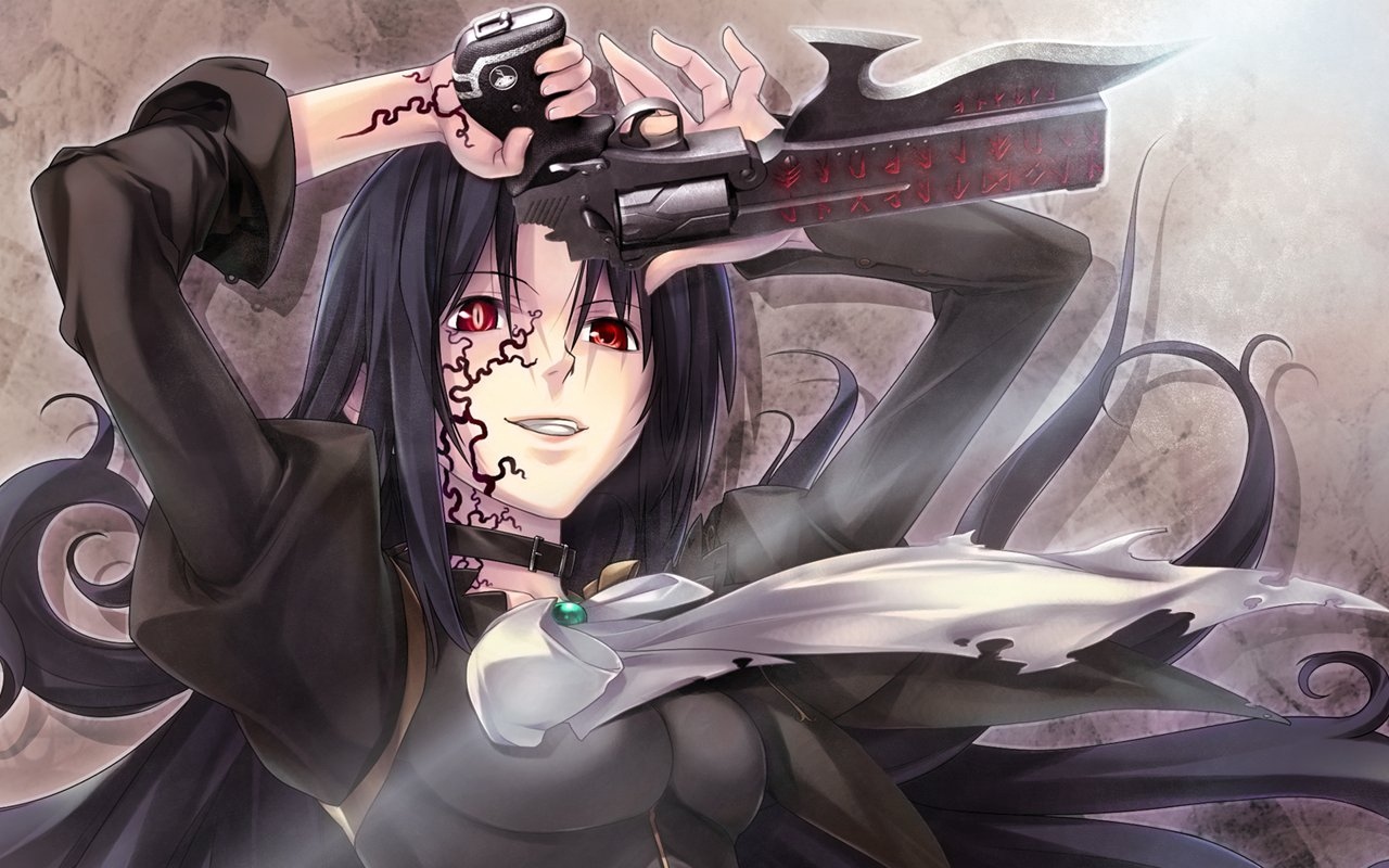 Wallpaper Black Lagoon, Girl, Brunette, Patterns, Pistol, - Illustration , HD Wallpaper & Backgrounds