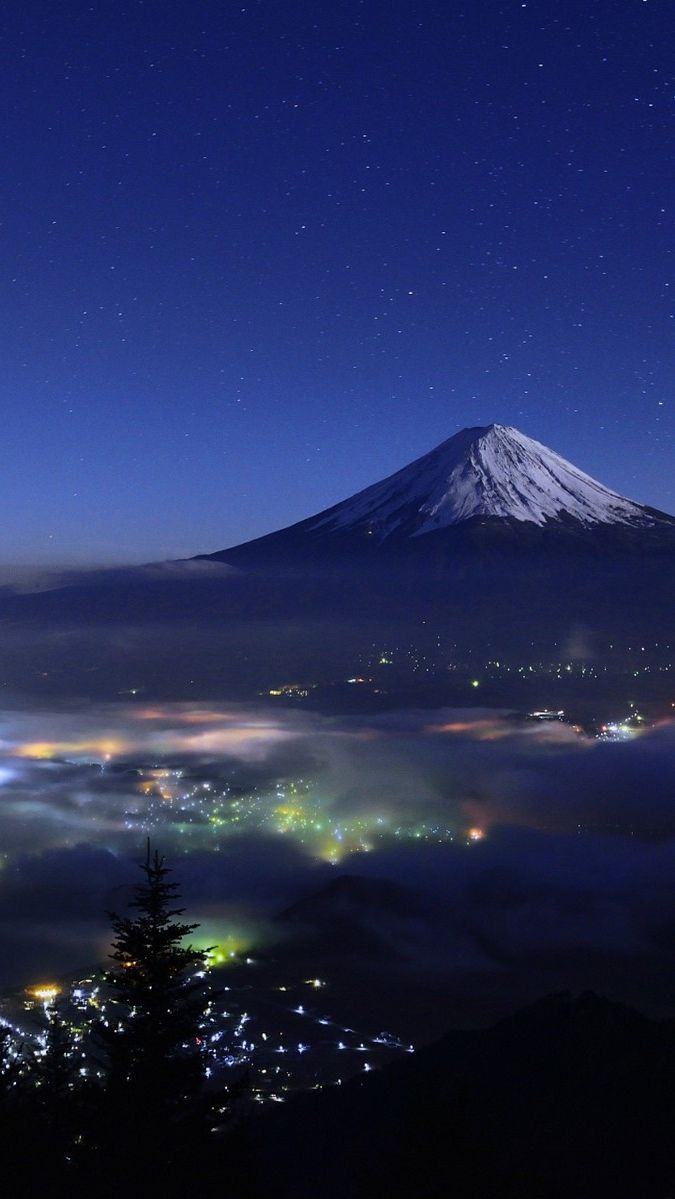 Japan Iphone Mount Fuji Japan Night View Iphone Wallpaper - Mt Fuji Wallpaper Iphone , HD Wallpaper & Backgrounds