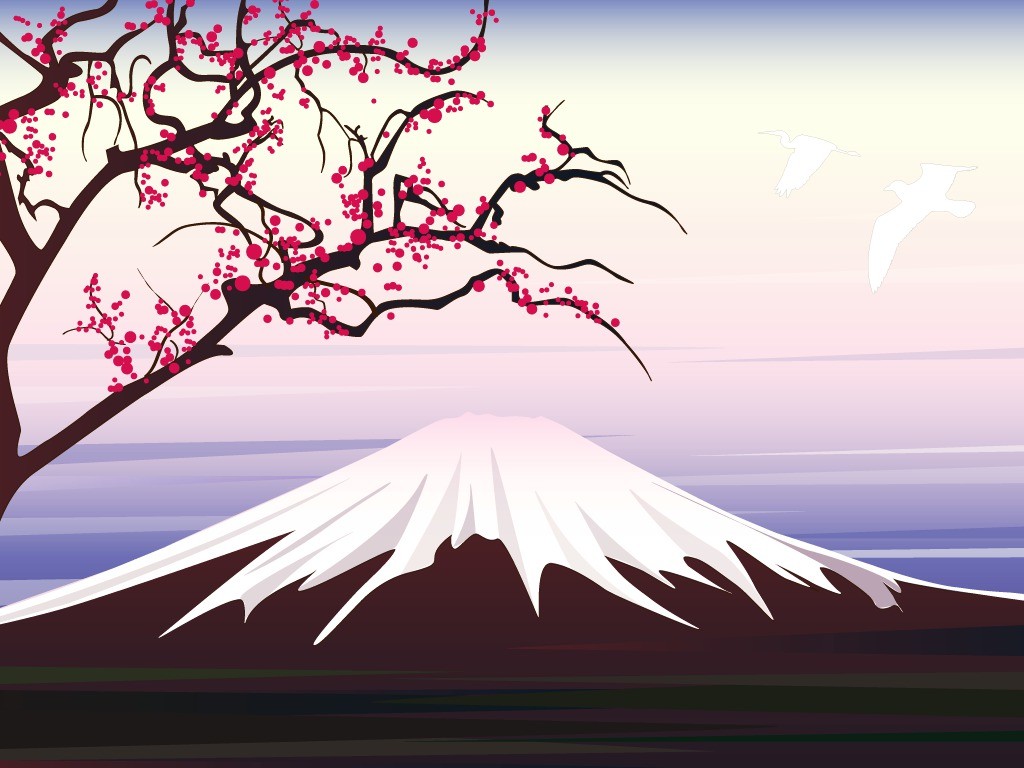 Fujisan Sakura Ukiyoe Landscape Mount Fuji Mountain - Mount Fuji Clipart , HD Wallpaper & Backgrounds