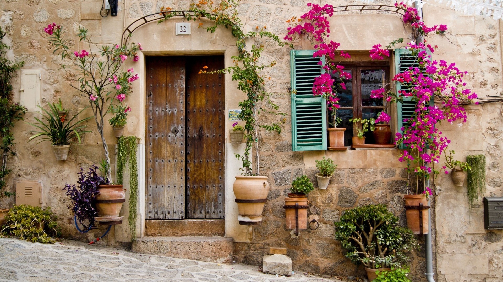 Palma De Mallorca, Flowers, Building, Window, Door - Front Door , HD Wallpaper & Backgrounds
