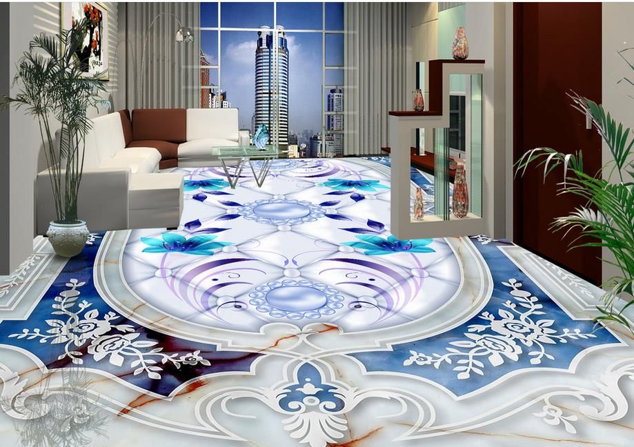 Custom Wallpaper Vinyl 3d Floor Tiles Living Room Wallpaper - 3d Kitchen Floor Tiles , HD Wallpaper & Backgrounds